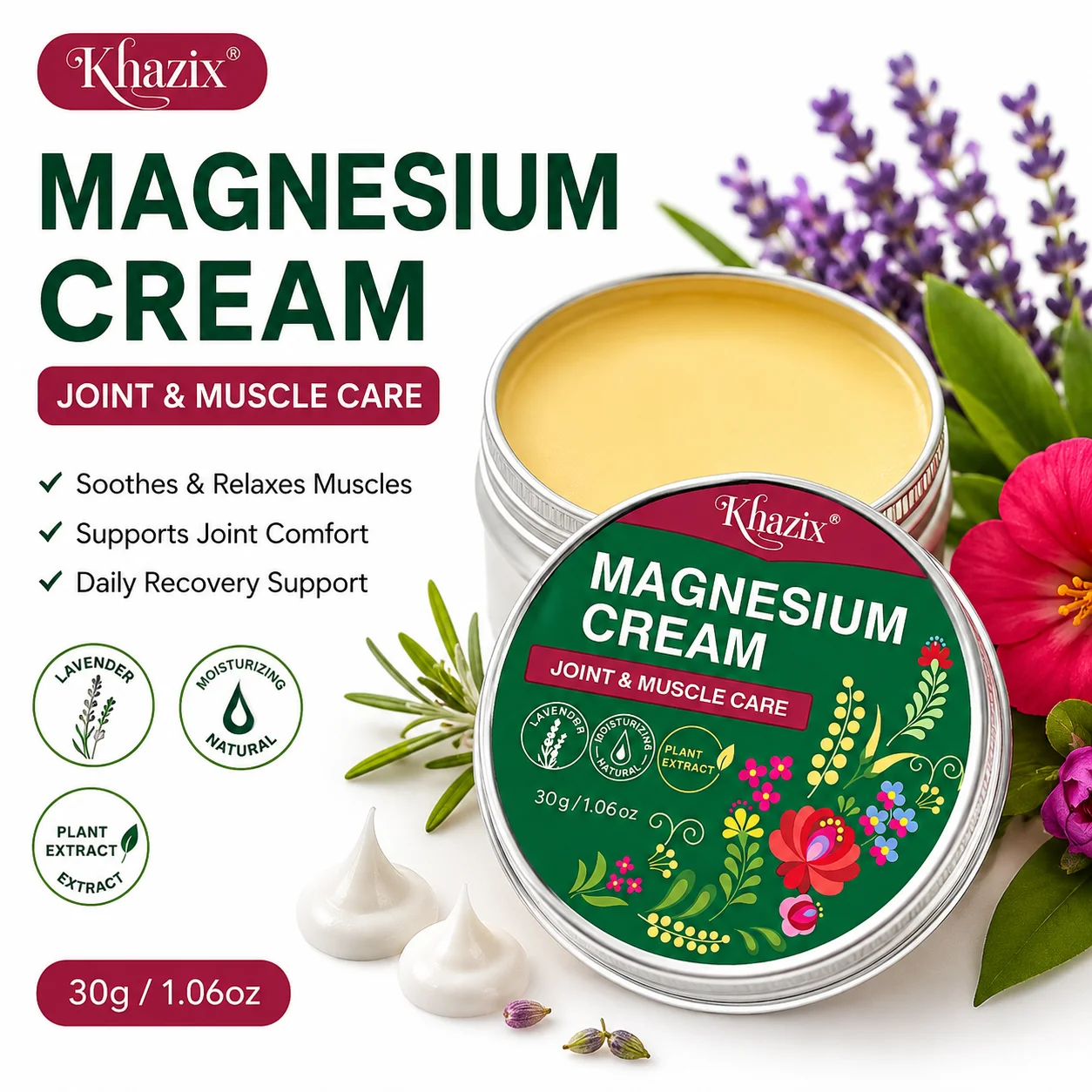 Crème hydratante infusée au magnésium, baume pour les soins de la peau des genoux et des articulations, pour hommes et femmes, routine quotidienne, 30g, 1 pièce