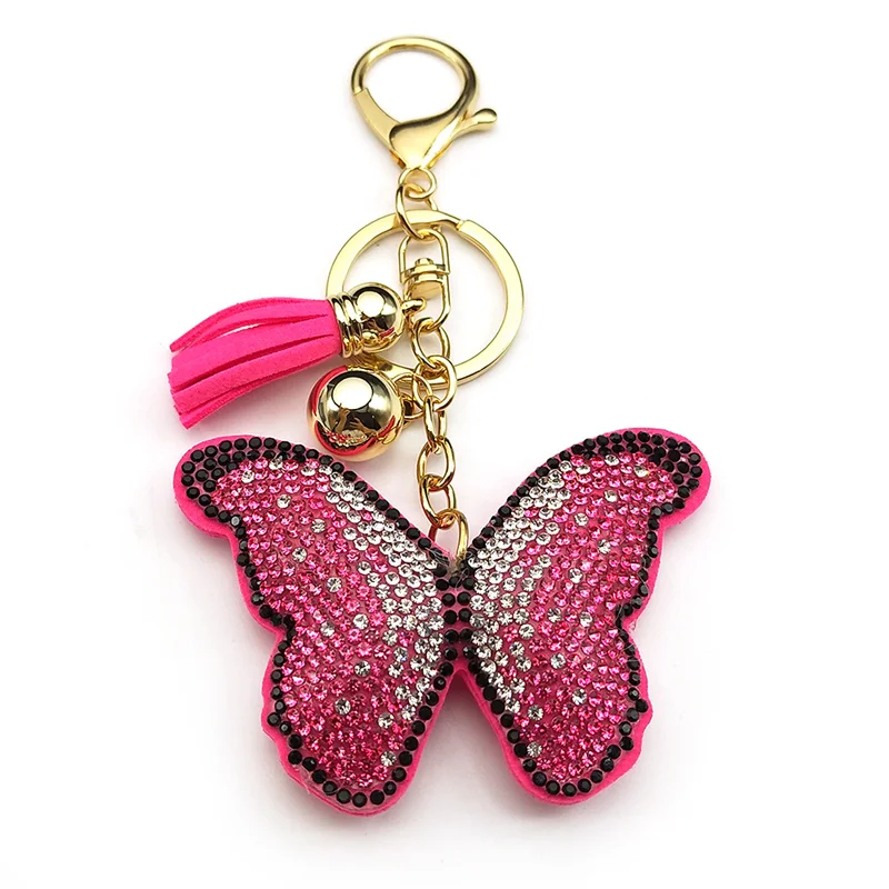 Rosa Schmetterling Weibliche Schlüsselbund Für Frauen Männer Strass Quaste Kawaii Tasche Brieftasche Hängen Charme Kawaii Schlüsselring Schmuck Geschenke