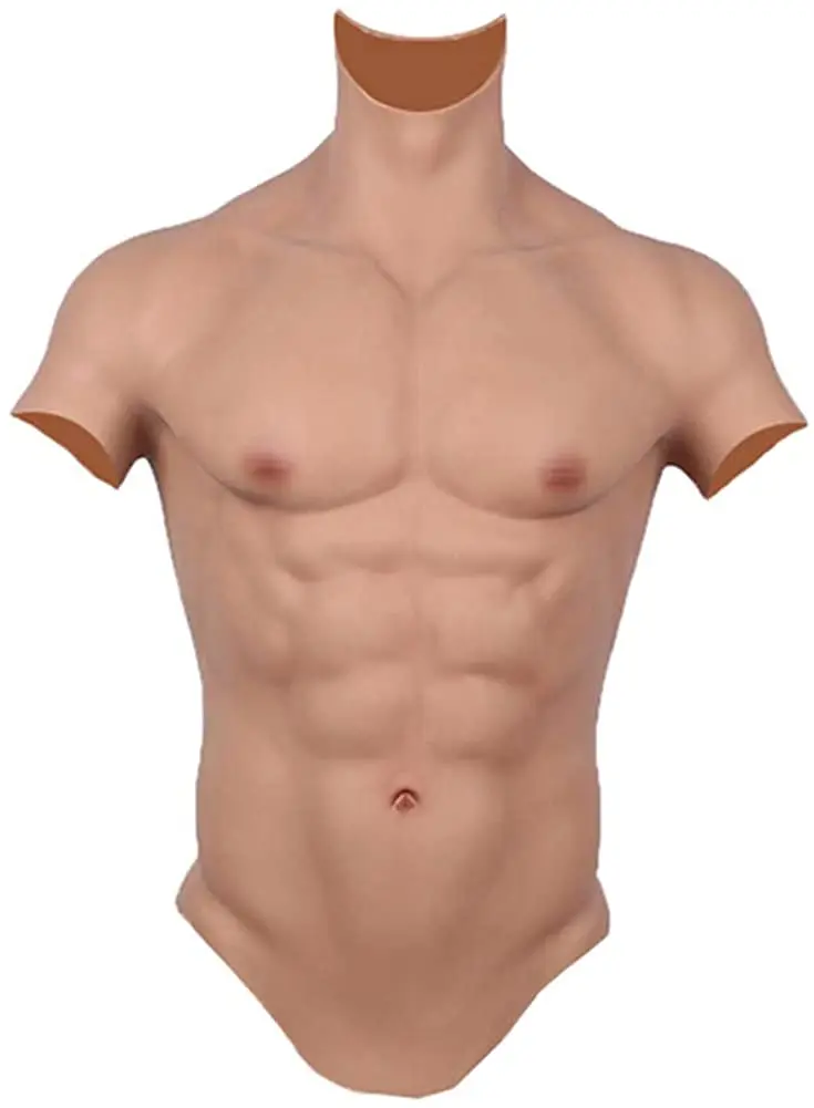 Realistic Fake Muscle Silicone Male Chest Half Body Suit with Floating Point Design, for Cosplay Halloween Props