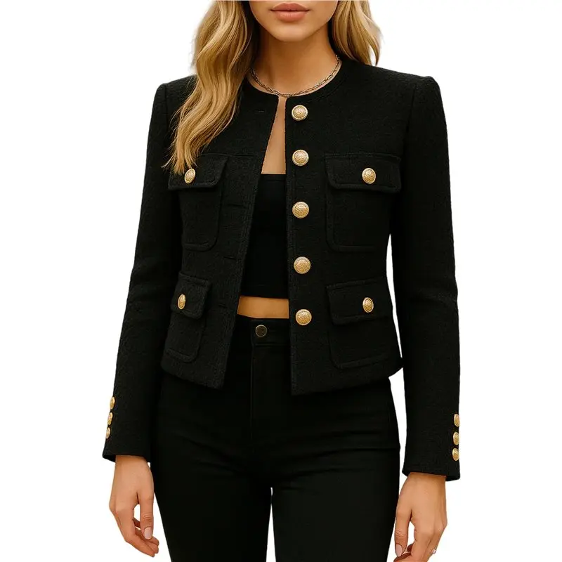 

AUAU-Womens Cropped Jacket Collarless Button Down Business Casual Fall Outfits Winter Coats
