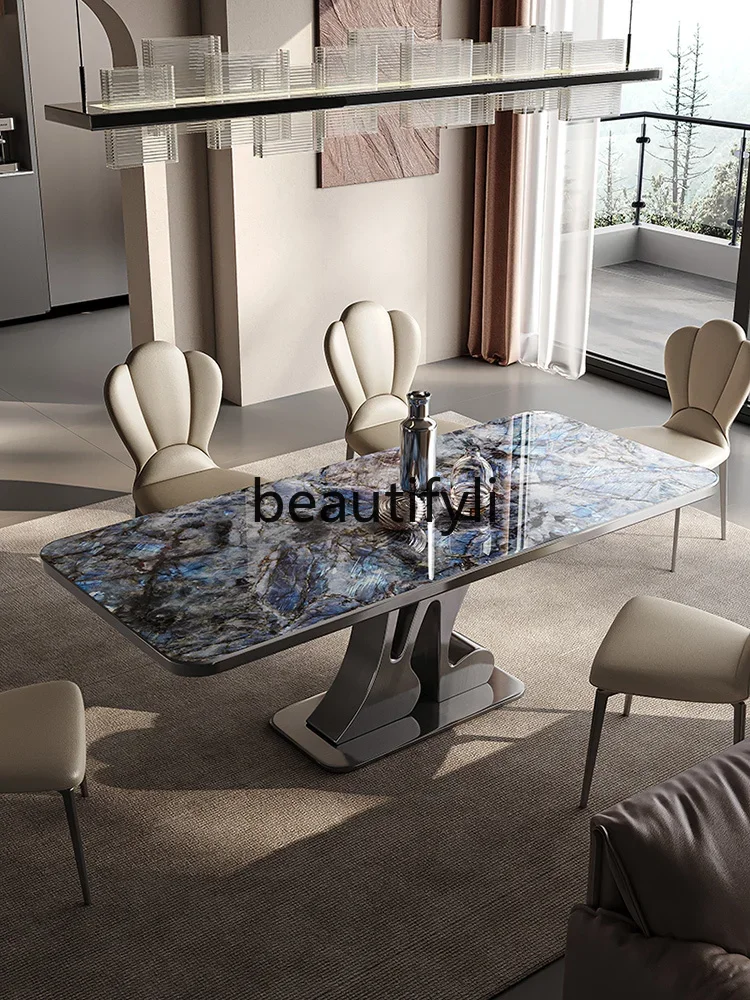 

Platinum diamond microcrystalline stone dining table villa light luxury modern simplicity high-end dining table