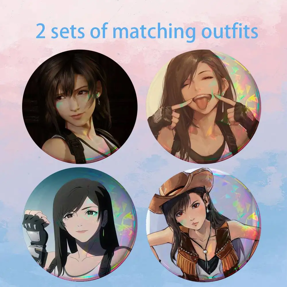 T-Tifa Lockhart FF 7 2 piece set Badges On Backpack Jacket Cartoon Round Brooches Acrylic Button Pins Collection Gifts