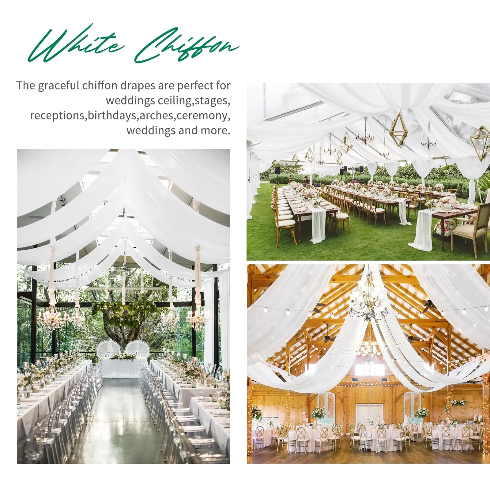 Ceiling Drapes Wedding Arch Roof Decor Sheer White Drapes Fabric Gauze Tulle Curtain for Party Ceremony Stage Hotel Decoration