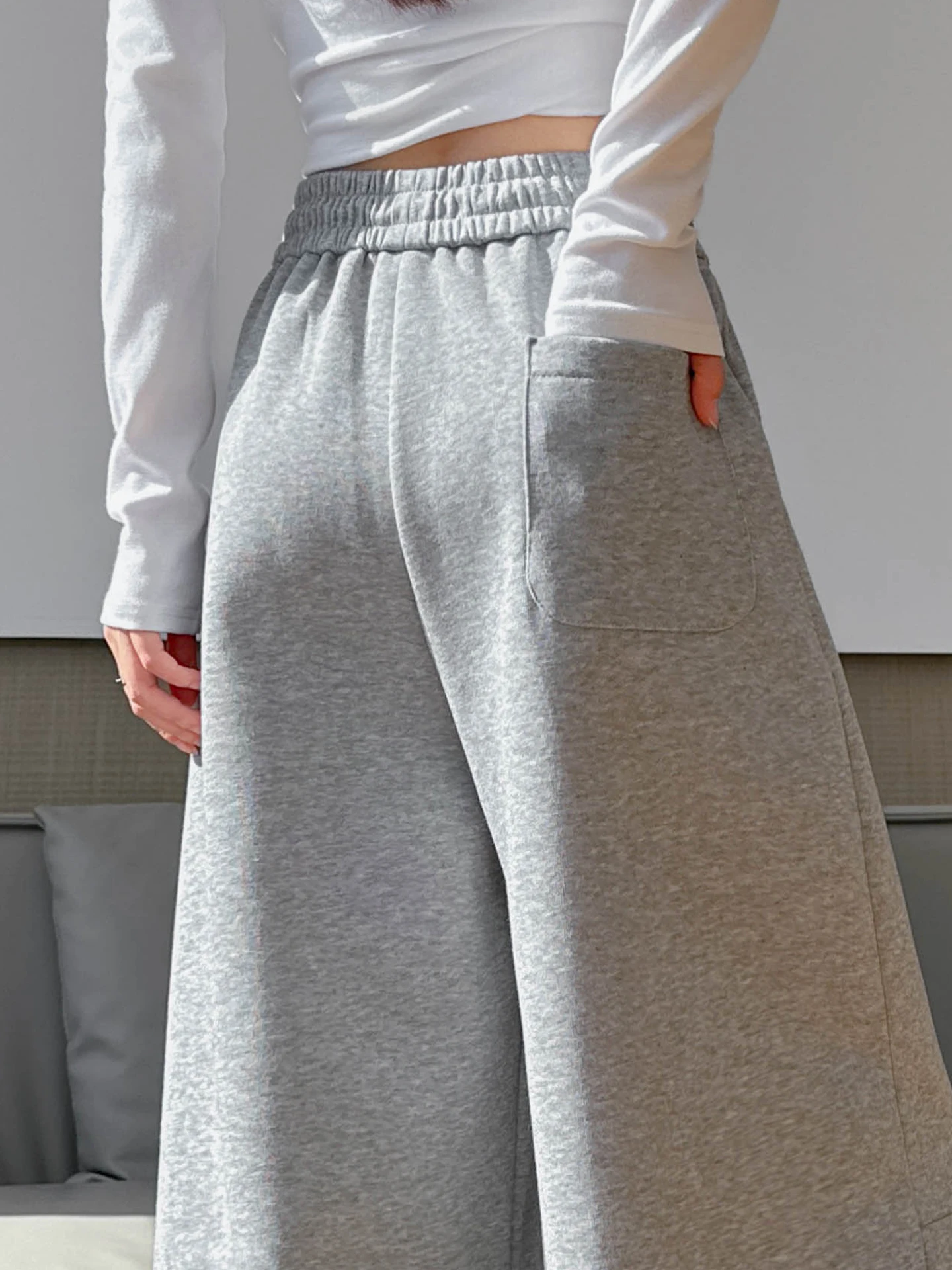 

American Style Loose Wide Leg Pants Grey Scythe Pants Women's Spring Summer Slim Fit Casual Trousers High Waist Elasti...