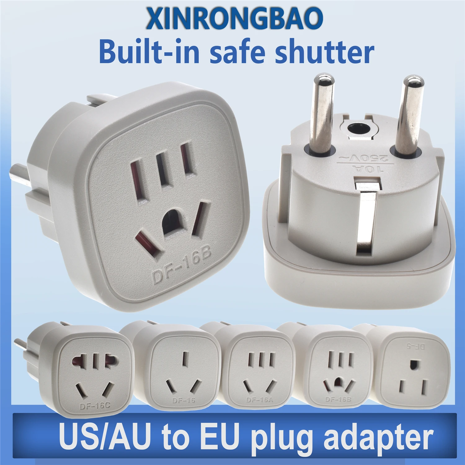 US/AU to EU plug adapter Built-in safe shutter America to European Converter Travel For Korean Russia Poland Swiss Schuko Plug