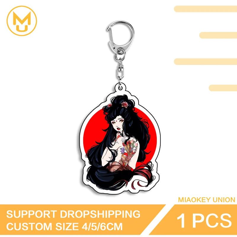 Unique Japanese Style Geisha Decorative Premium Charming Waterproof Double Sided Acrylic Keychain Key Ring Design For Daily Use