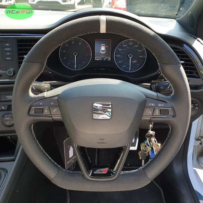 Customize Suede Leather Braid Car Steering Wheel Cover For Seat Leon Cupra R Leon ST Cupra Leon ST Cupra Ateca Cupra Ateca FR