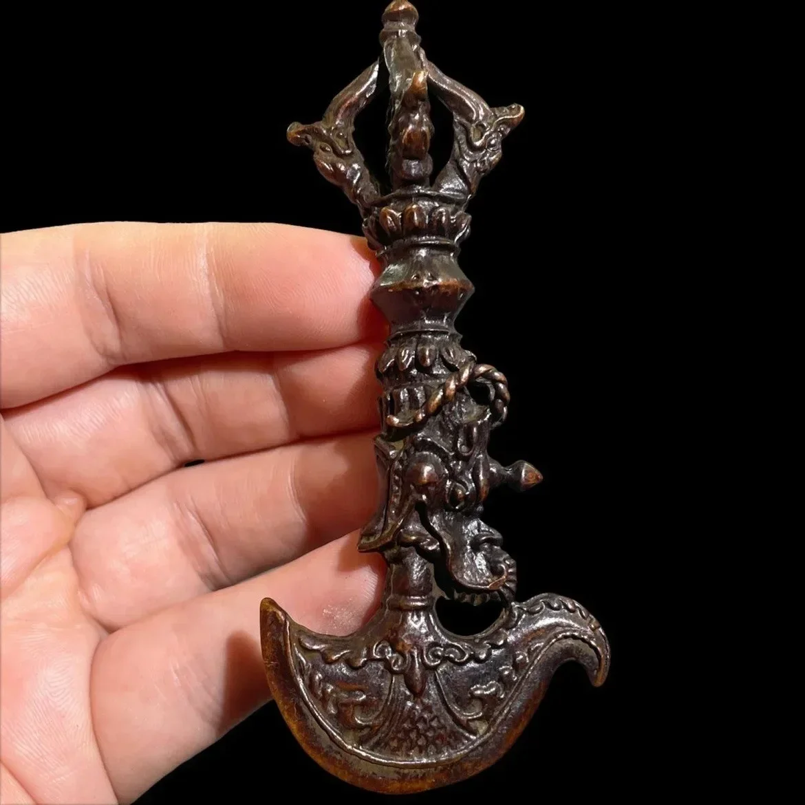 Chinese Tibetan Brass Buddhist Dorje Phurpa Pestle Vajra Amulet Small Statue