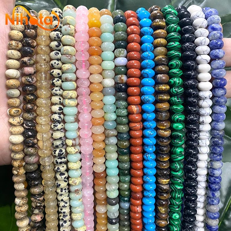 Natural Stone Rondelle Beads Agates Turquoises Jaspers Crystal Spacer Beads For Accessories Jewelry Making 15\'\' Strand 6/8/10mm