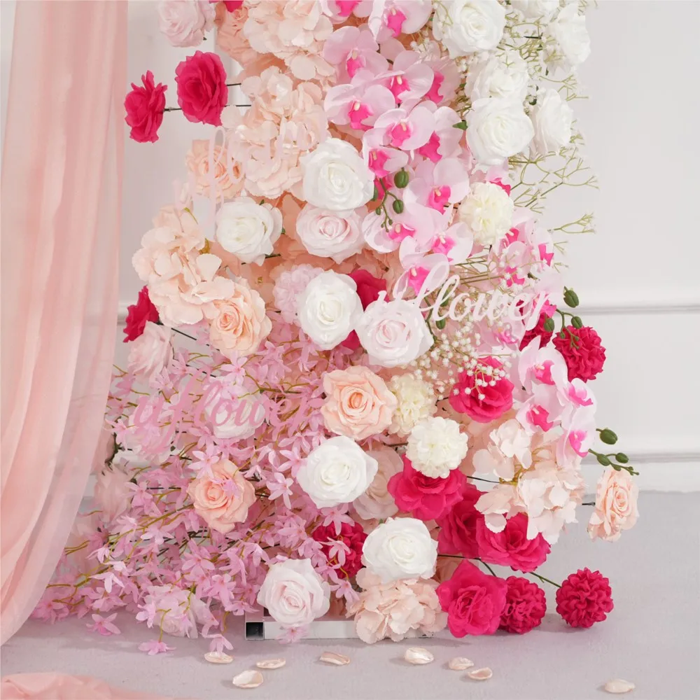 

Uflower Luxury Romantic Peach Pink Hydrangea Rose Orchid Wedding Floral Arrangement Arch Horn Frame Decor Stage Floor Flower Row