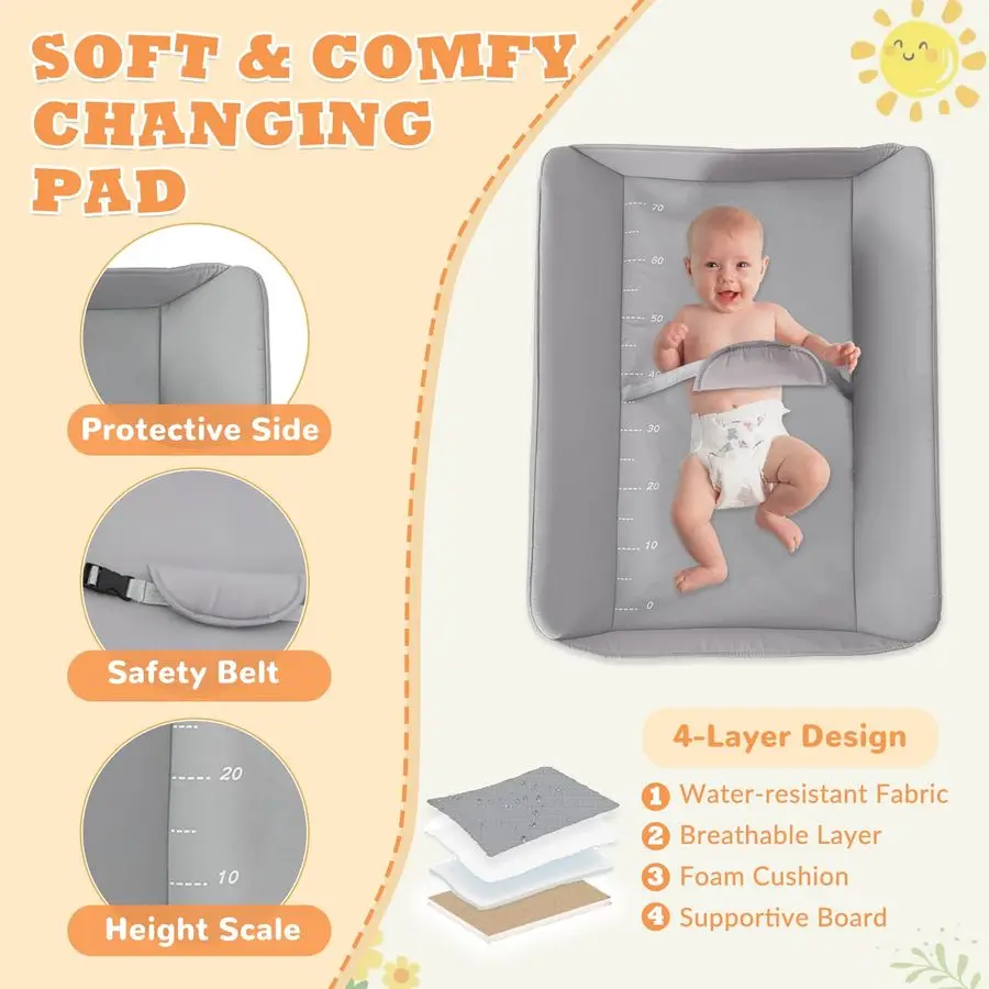 Changing Table for Baby, GIGYES Foldable Baby Changing Station with Wheels amp Adjustable Height, Large Storage Rack amp Shelf,