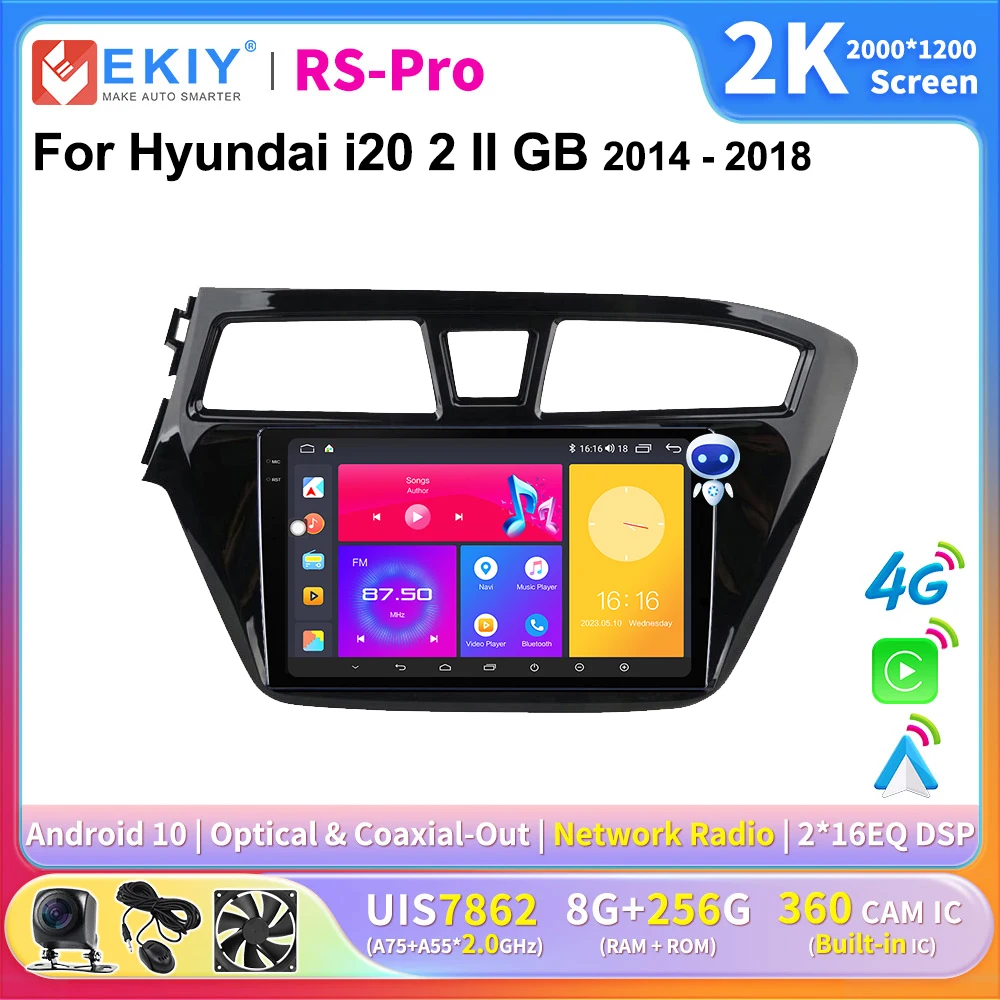 

EKIY 2K Screen CarPlay Radio For Hyundai i20 2 II GB 2014 - 2018 Android Auto 4G Car Multimedia GPS Player Navigation Stereo DSP