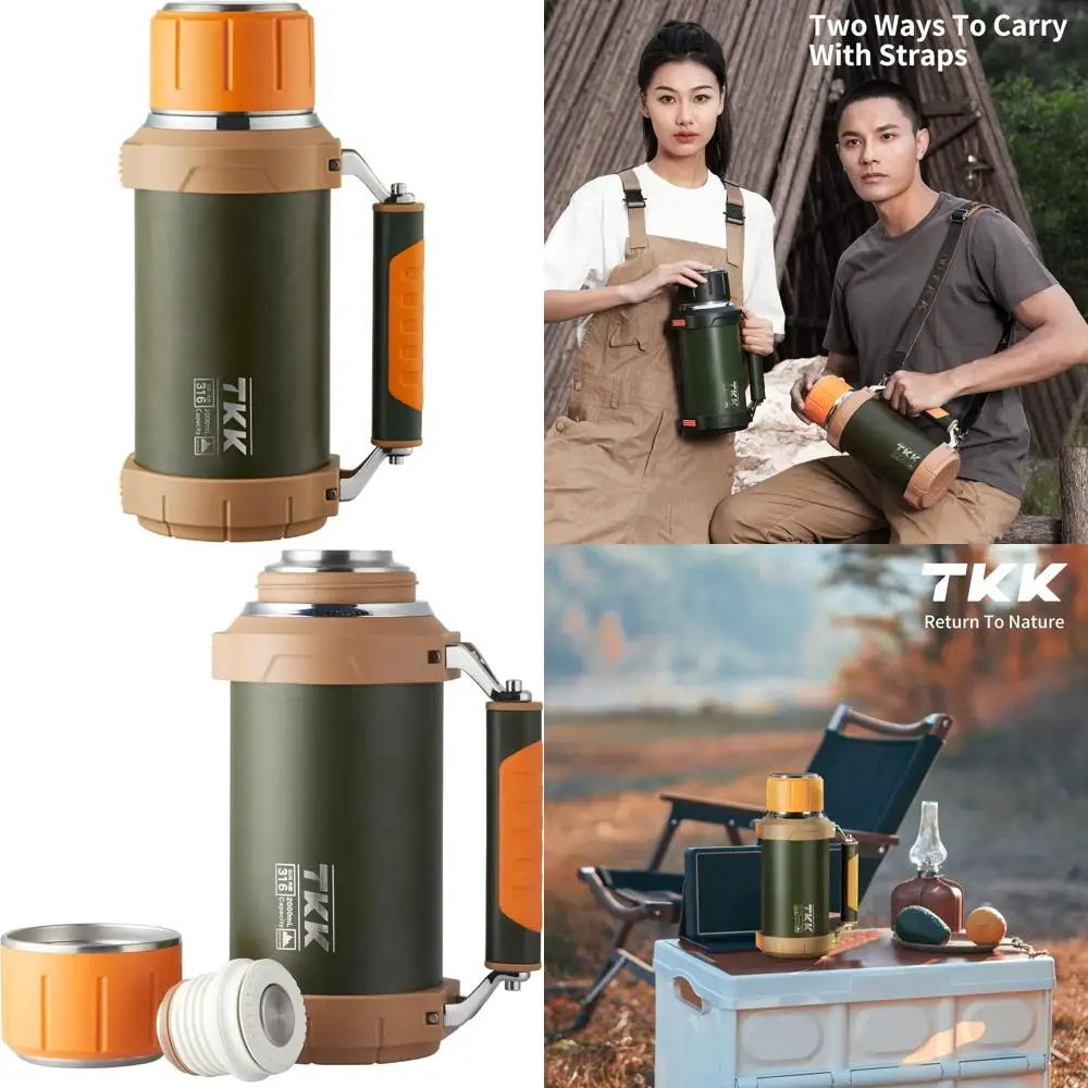 

Термос из нержавеющей стали с двойными стенками, 64 унции, с ручкой, для горячих и холодных напитков, идеально подходит для активного отдыха и кемпинга