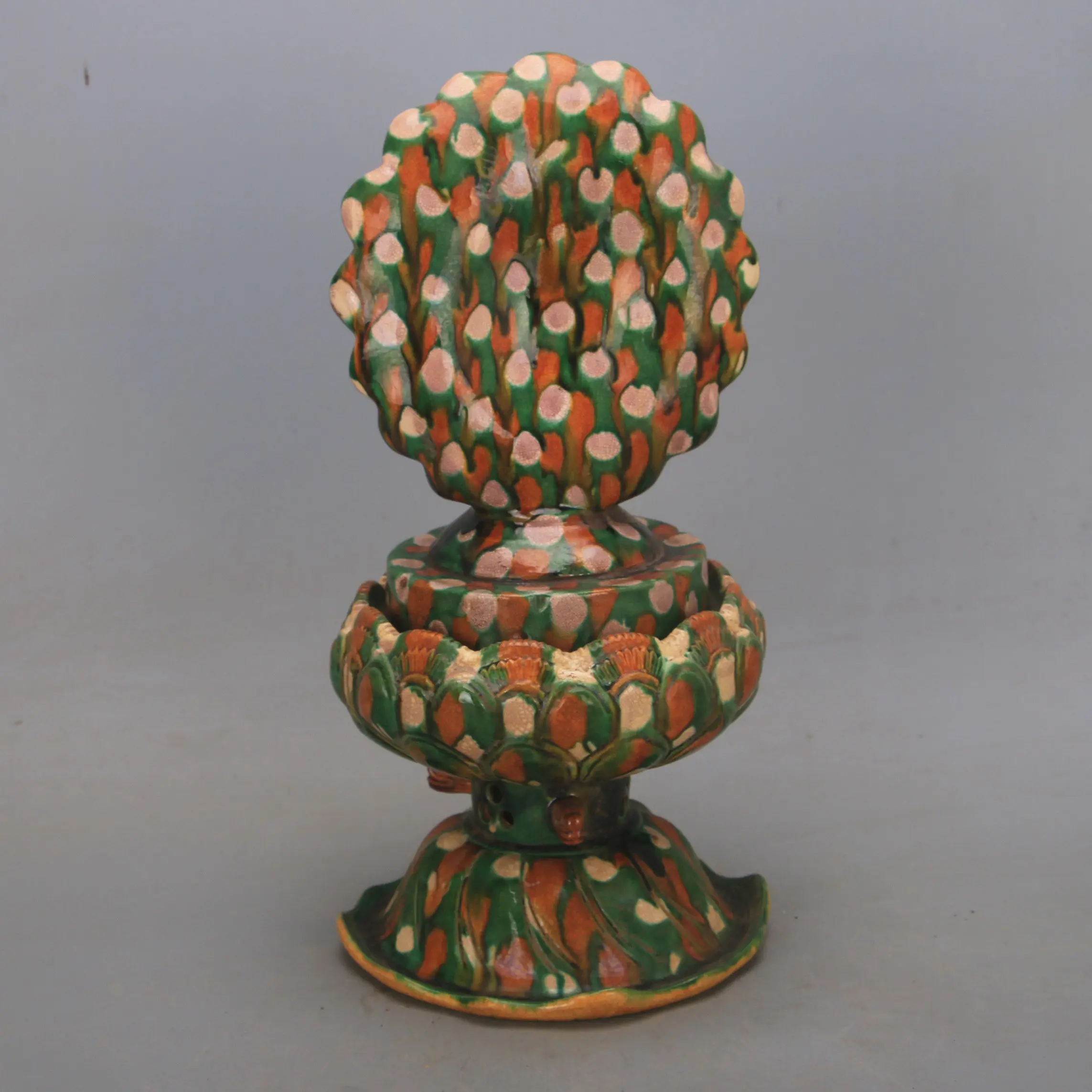 Incense Burner Tang Sancai Hand Pinched Openwork Peacock Antique Style Porcelain Collection Decor