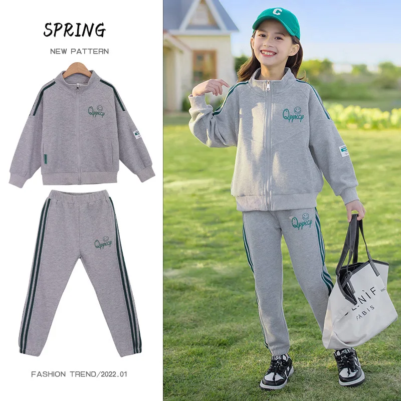 Spring Autumn Striped Kids Tracksuit Girls Hoodie + Sweatpant Sets Full Zipper Children 2 Pieces Outfits Jogger Set 3-16 Years