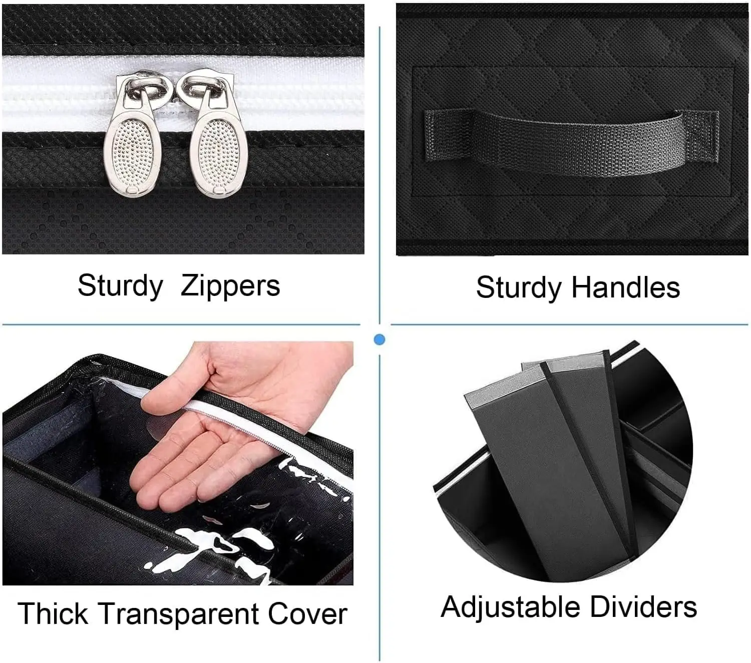 Набор органайзеров для хранения обуви под кроватью из 2 шт., с регулируемыми перегородками и прозрачным окном, черный