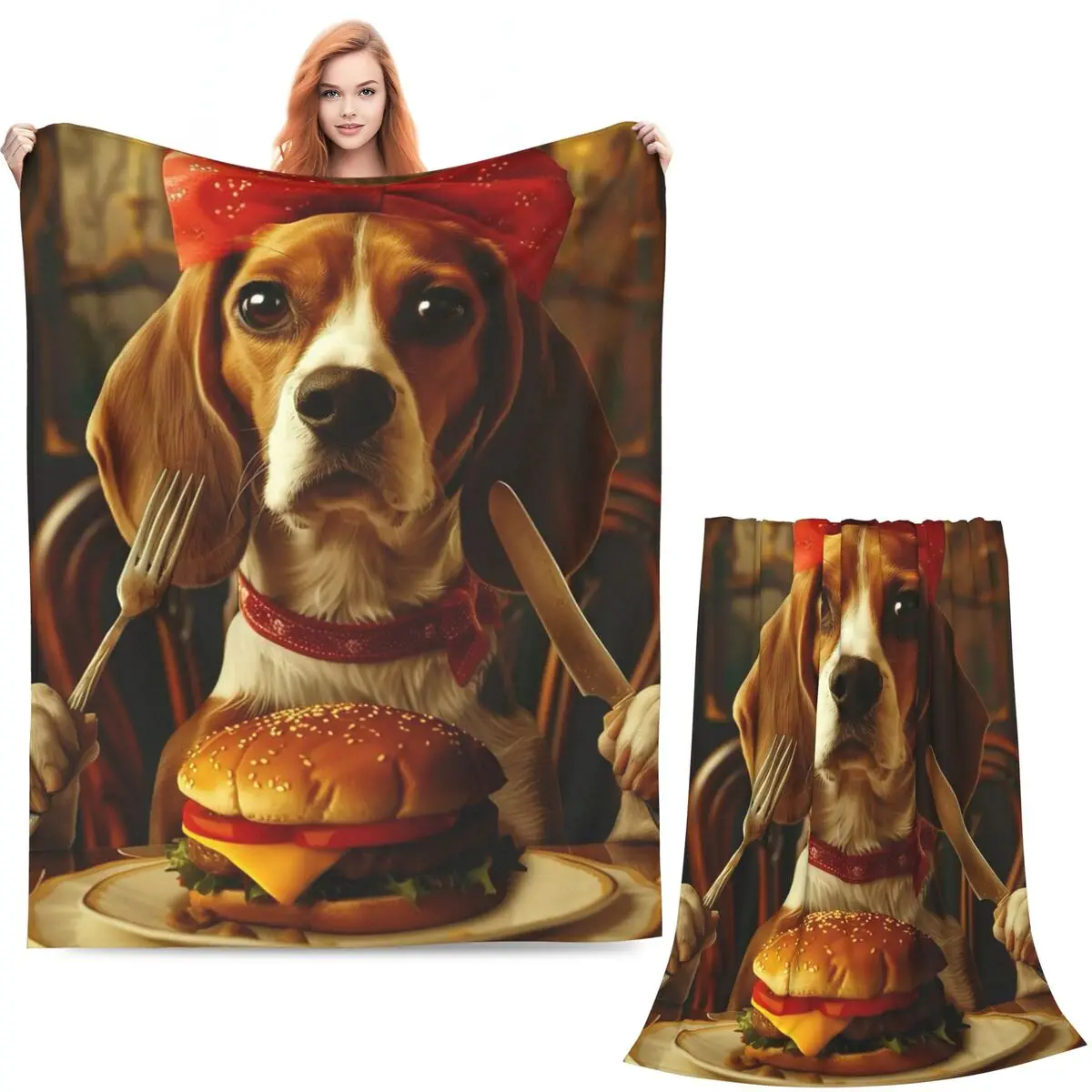 Funny Beagle Dog Design Blanket Soft Warm Flannel Throw Blanket Bedspread for Bed Living room Picnic Travel Home Couch