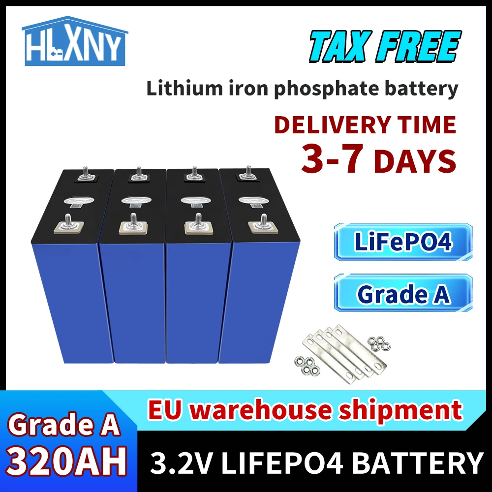 8000 Cycles Grade A 320Ah LiFePO4 Battery 3.2V Lithium Iron Phosphate Rechargeable Cell DIY 12V 24V 48V RV EV Golf Cart Solar