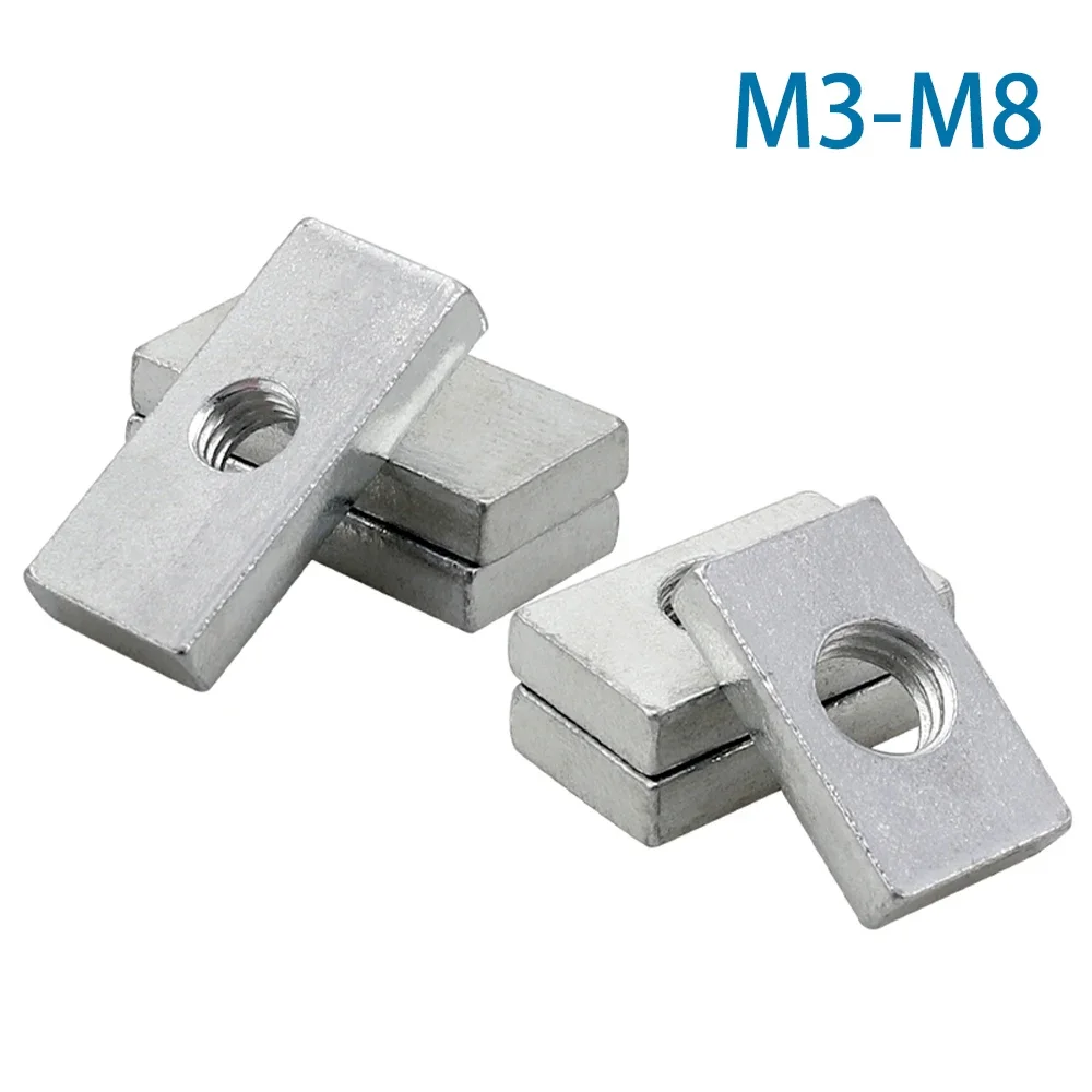 

10-50Pcs M3 M4 M5 M6 M8 Square Nut Zinc-Plated Carbon Steel Thin Rectangular Nuts Slider Block for Aluminum Profile Accessory