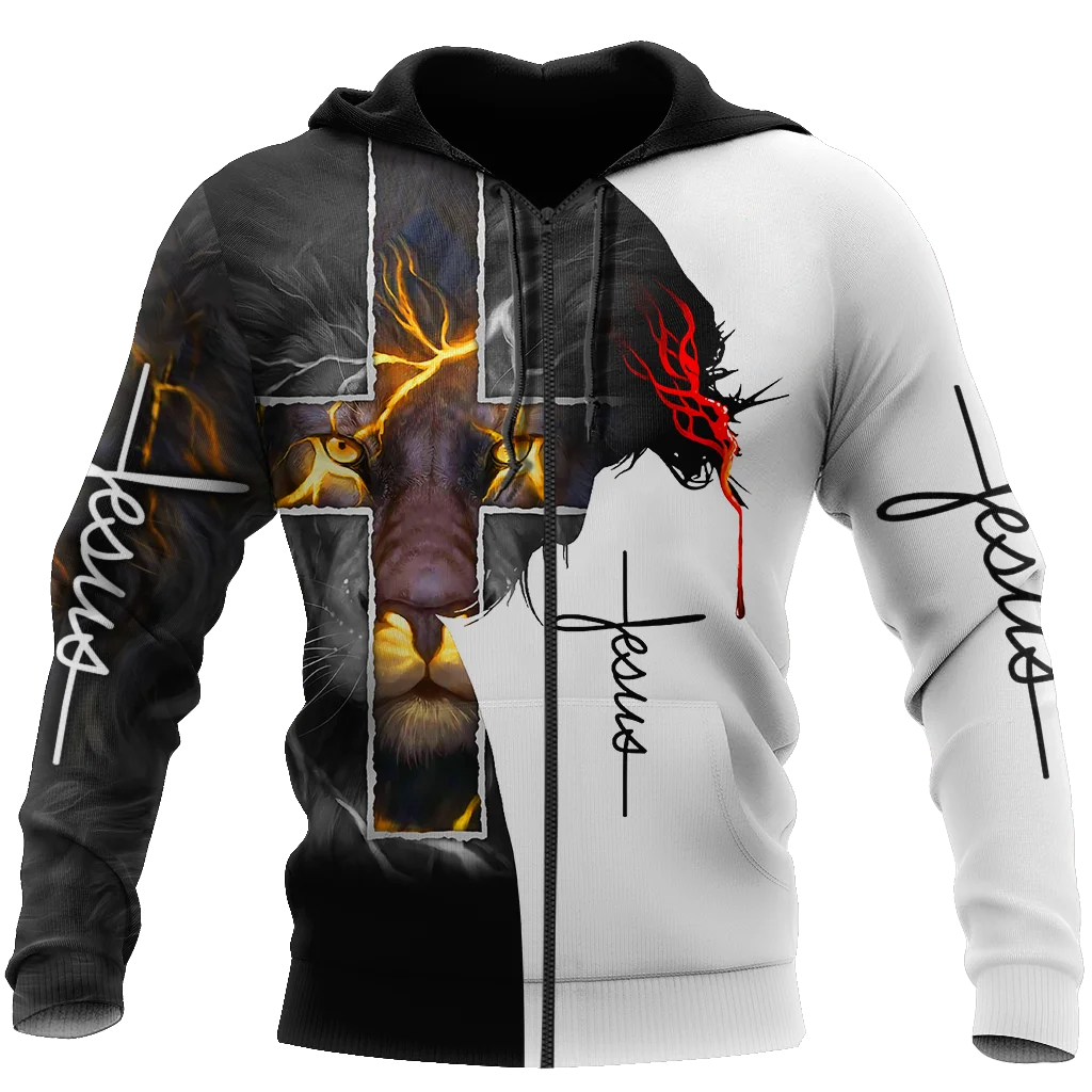 Hot Fashion Simplicity 3D Printing Men's Zipper Hoodie Cross God Autumn And Winter Jesus Casual Long Sleeve Men's Oversize tops