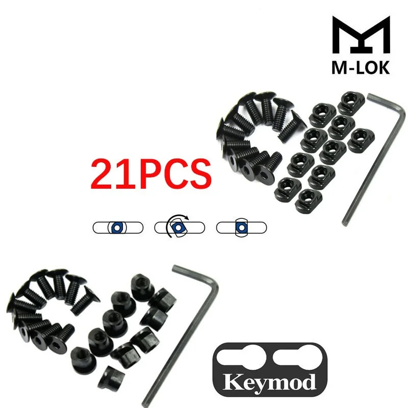 Tactical Steel 21pcs Keymod Mlok Screws and Nuts Relacement Set for Hunting Airsoft Accessory Keymod MLOK Handguard Rail Section