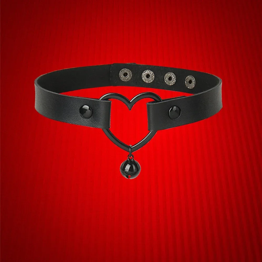 Punk Gothic Harajuku Rock and roll Simple Fashionable Individuality Sweet Cool Leather Love bell PU Pendant Choker