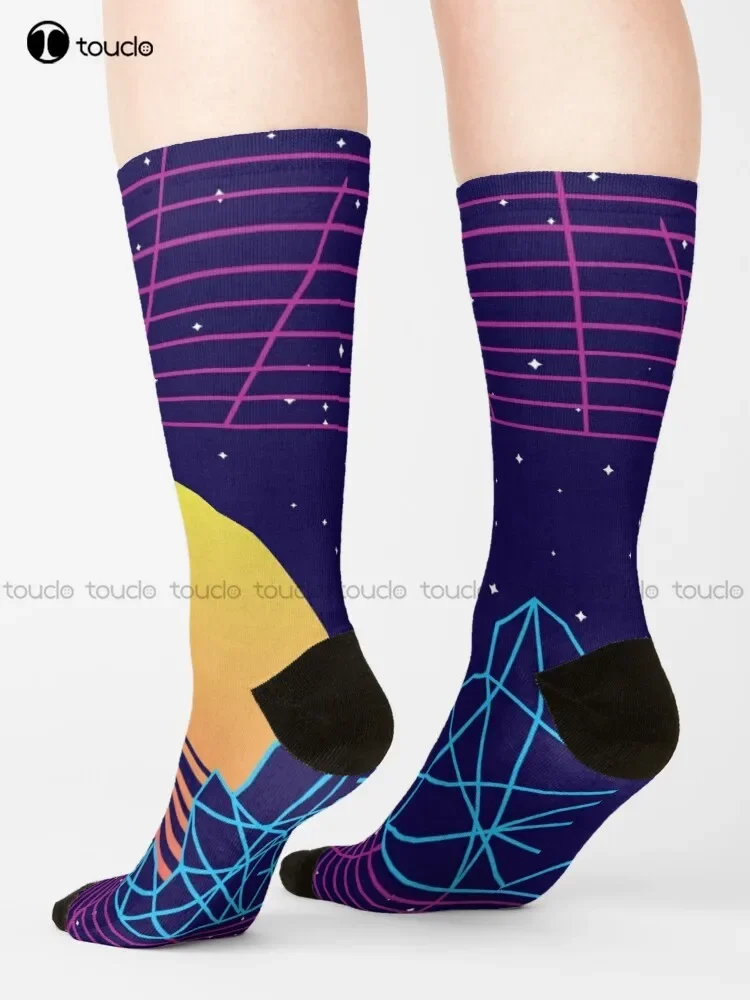 Vaporwave Sunset Socks Mens Soccer Socks 360° Digital Print Unisex Adult Teen Youth Socks Personalized Custom Gift Funny Sock