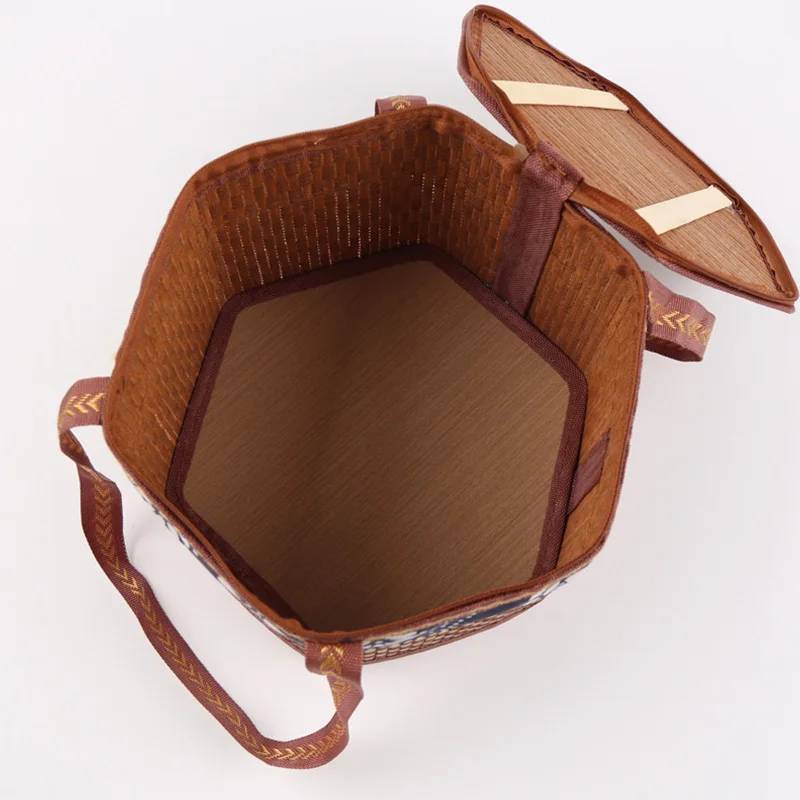 Hand-woven Bamboo Basket Storage Box With Handle Camping Woven Storage Tools Home Portable Travel Outdoors Picnic Baskets