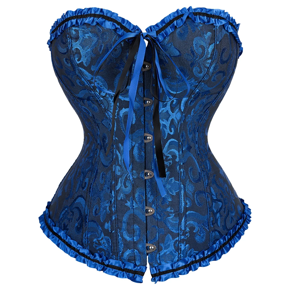 

Sexy Bustier Women Victorian Corset Top Lace Up Floral Satin Overbust Lingerie Plus Size Waist Cincher Vintage Gothic Corsets