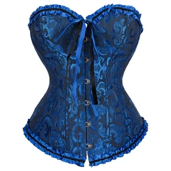 Sexy Bustier Women Victorian Corset Top Lace Up Floral Satin Overbust Lingerie Plus Size Waist Cincher Vintage Gothic Corsets