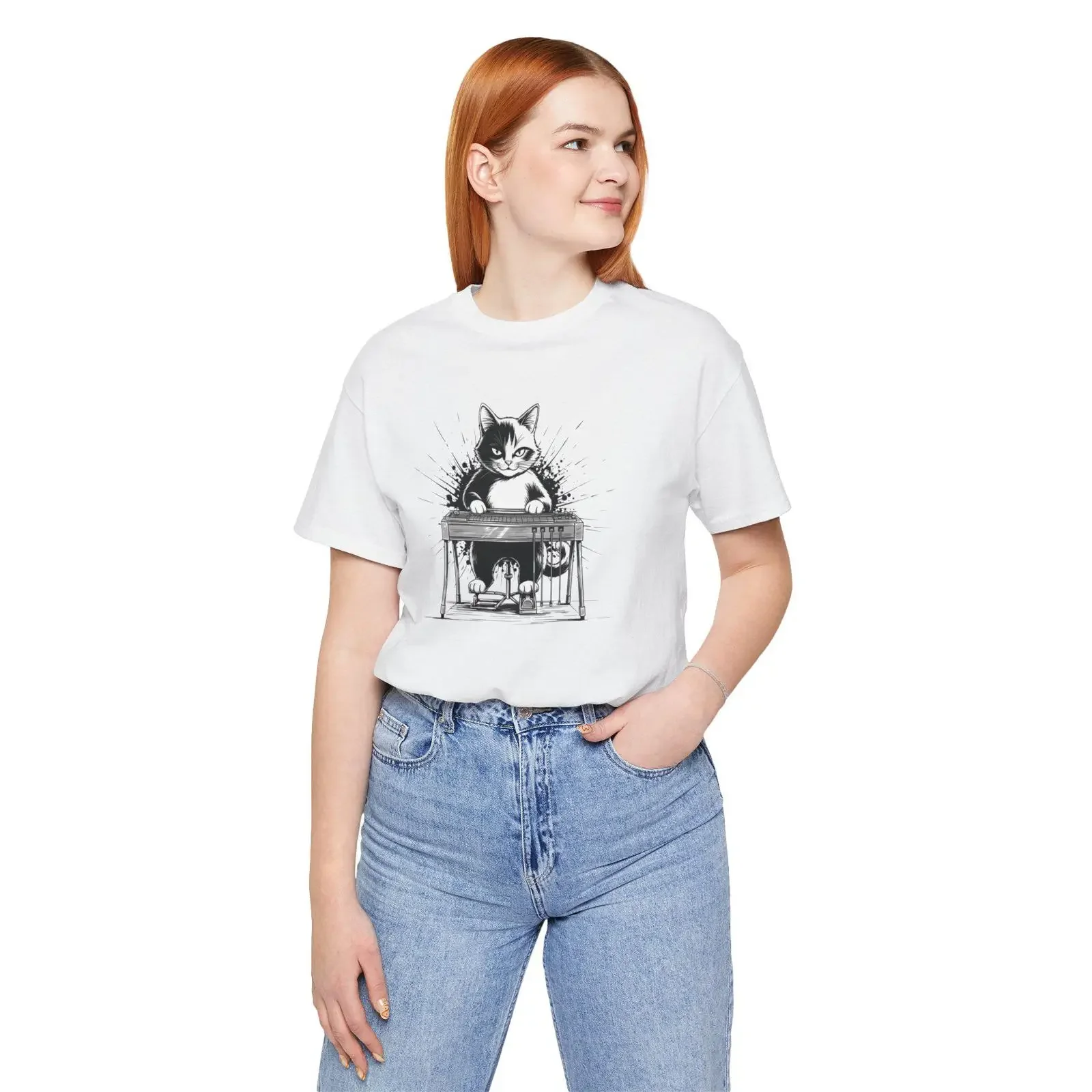 Rock Cat Steel Guitar T Shirt Funny Musician Lover vintage Washed streetwear homme Breathable Casual Unisex Versatile graphic