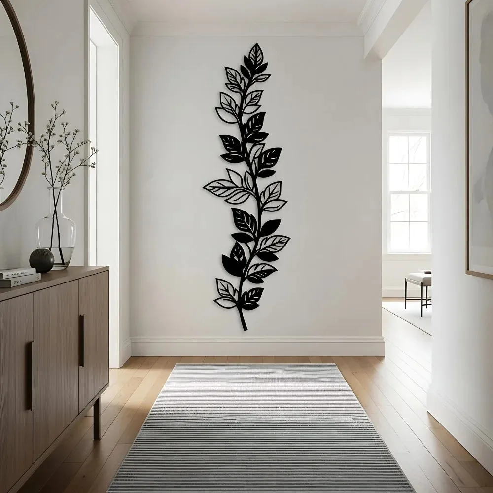 CIFBUY Vertical Leaf Iron Metal Wall Art, Botanical Branch Hanging Decor & Minimal Nature Greenhouse Boho Home Ornament
