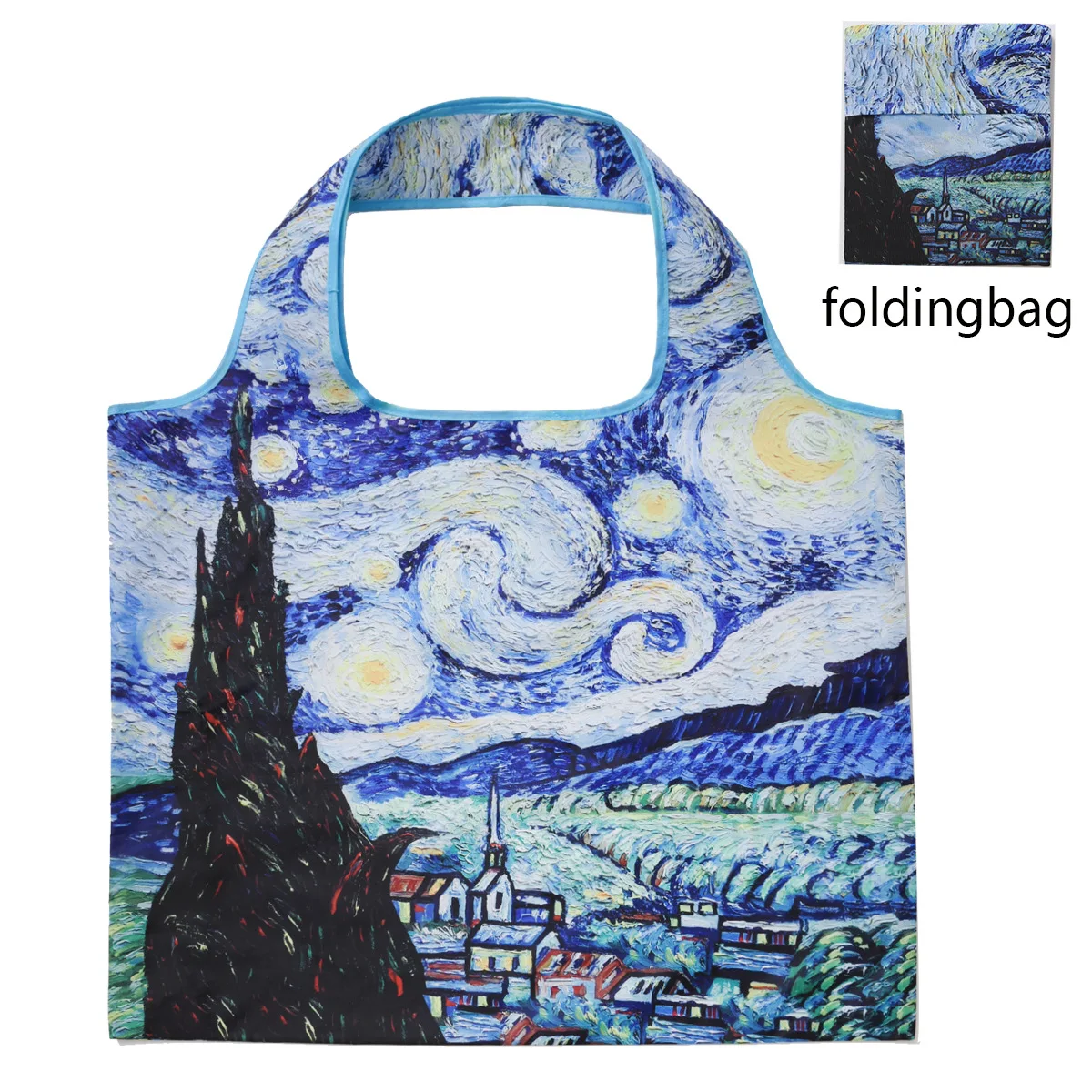 Van Gogh Hand Painted Oil Painting Shopping Bag Famous Painting Pattern Storage Bag Portable Foldable Travel Bag One Shoulder