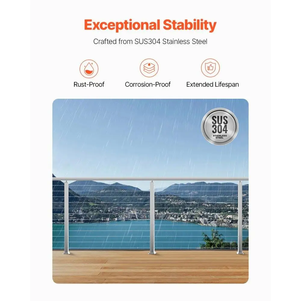 Stainless Steel Cable Railing Post 42x2x2 Inch Level Deck Stair Handrail Post Pre-Drilled Pickets with Mounting Bracket Silver