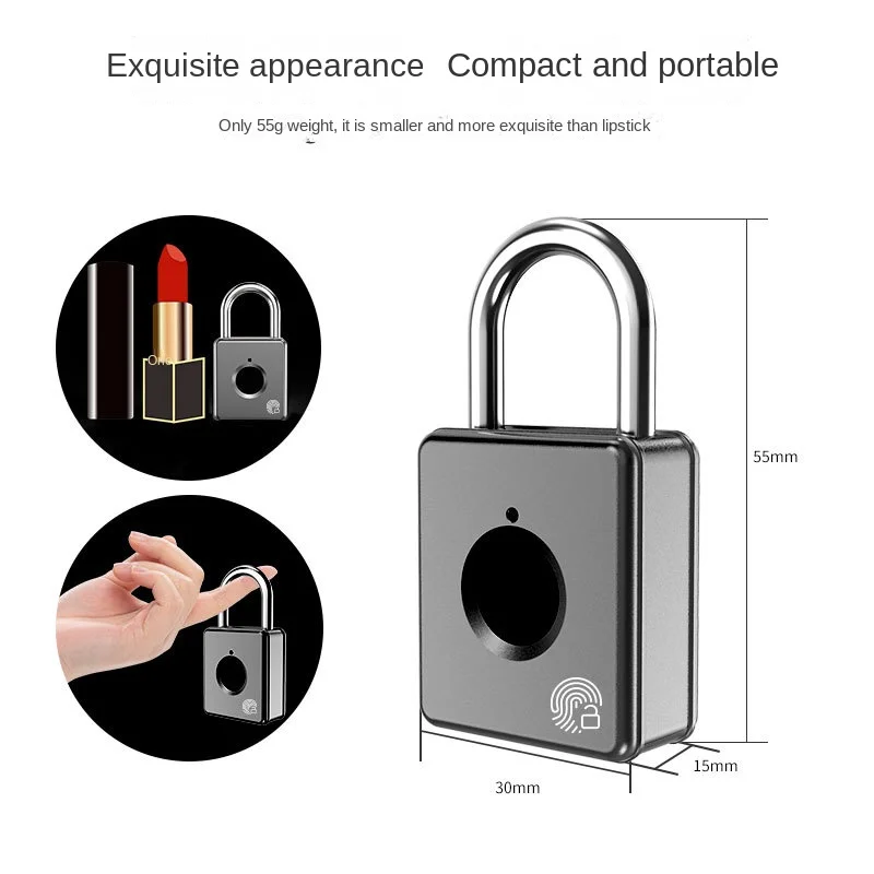 Indoor New Mini Fingerprint Padlock Case Bag Electronic Lock Small Lock Learning Dormitory Locker Fingerprint Lock