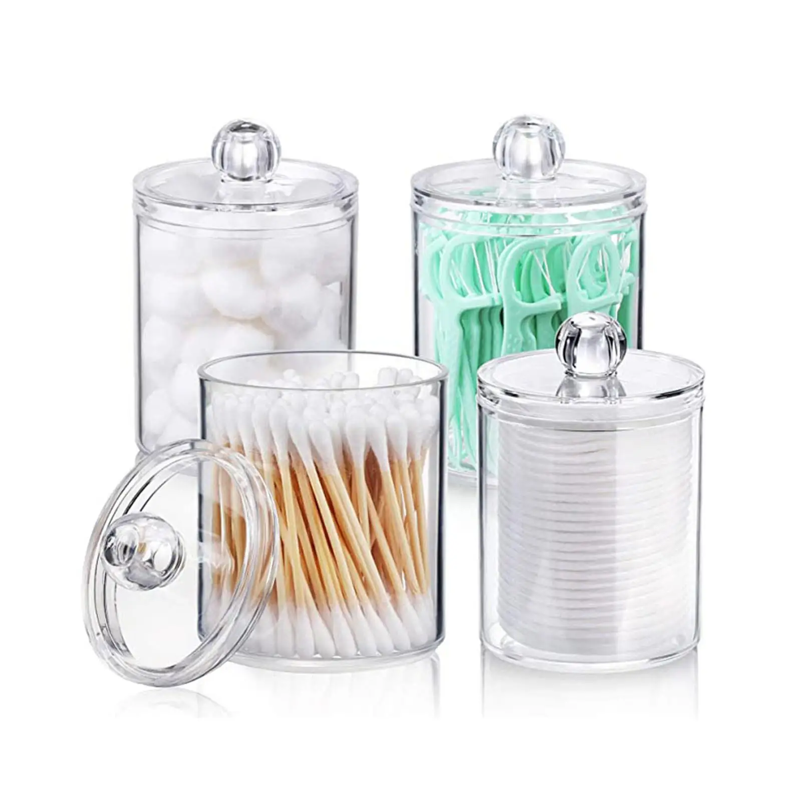 Clear Makeup Cotton Storage Jars Plastic Bathroom Canisters Swab Containers Cosmetic Organizer Holder for Pads Set of 4