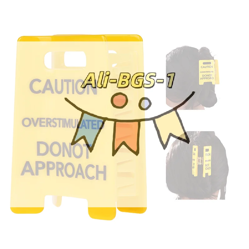 

"Overstimulated" Caution Sign Hair Claw, Yellow Warning Clip Sarcastic Gag Gift for Social Anxiety & HSP