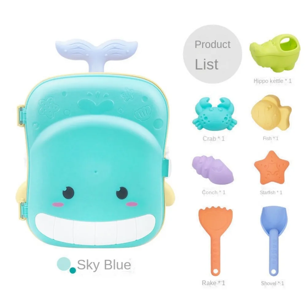 Children\'s beach toys whale suitcase baby play water digging sand tools hourglass shovel eight-piece set boys and girls