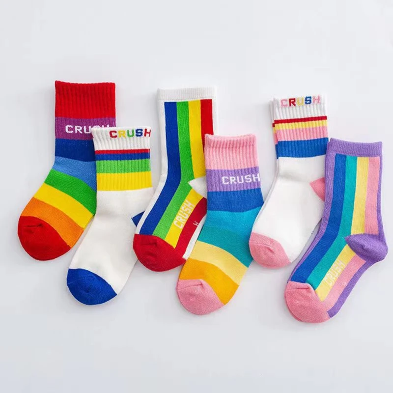 New Children's Socks In The Long Spring Autumn Baby Socks For Men And Women Rainbow Sports Color Casual Sock 1-12T