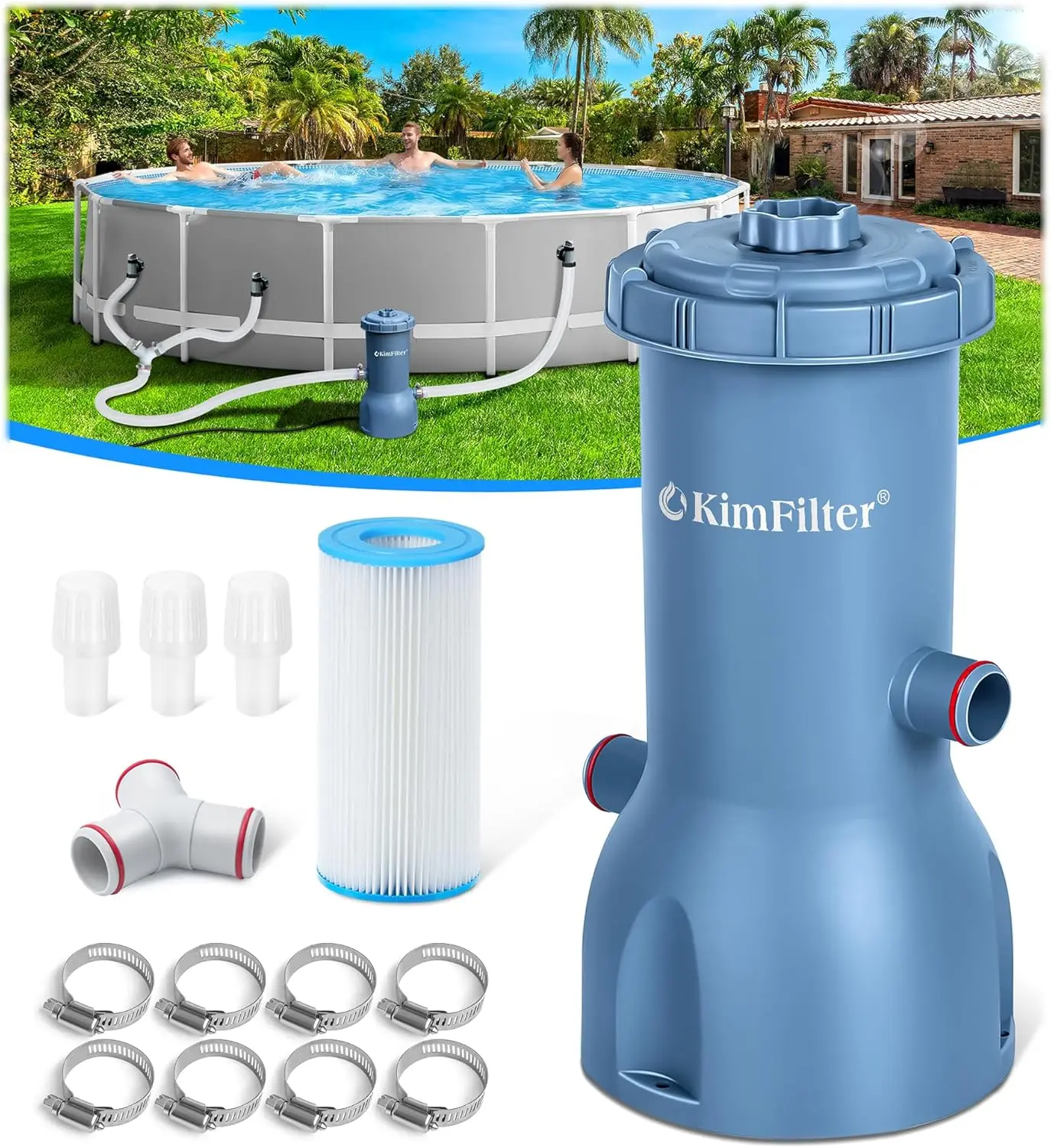 

Мощный фильтрующий насос для наземных бассейнов 1000 GPH для очистки и прозрачности воды - серый