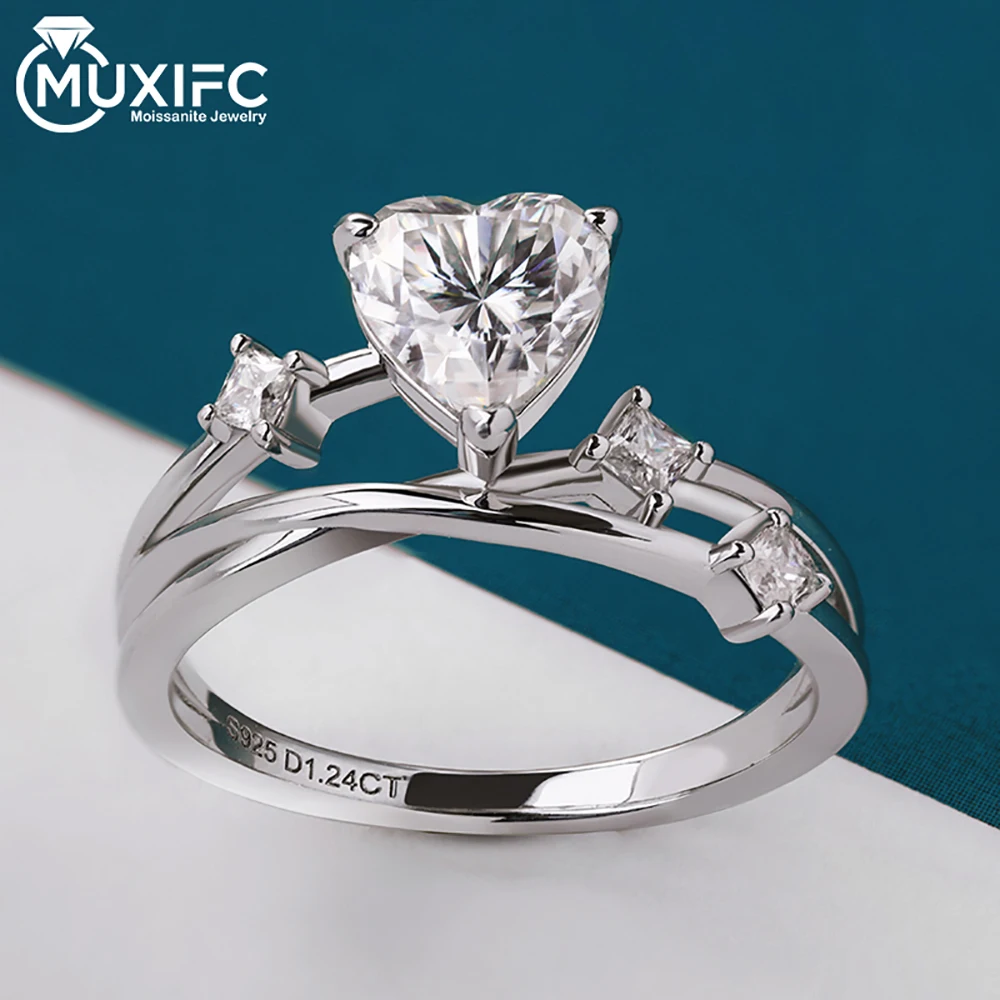 

1 Carat Moissanite Engagement Rings Shiny Heart Cut D Color Wedding Band with GRA Certified S925 Silver Shooting Star Jewelry