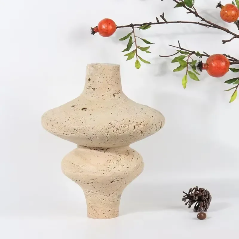 High quality large custom natural travertine stone marble designer vase pot fashionable luxury white marble stone vase