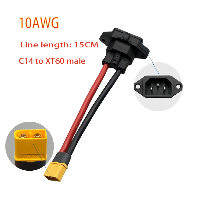 Male Female XT60/XT90 to C14 3pin Power Socket XT60 XT90 Battery Car Charging Wire Connector New Energy E-bike Charging Cable