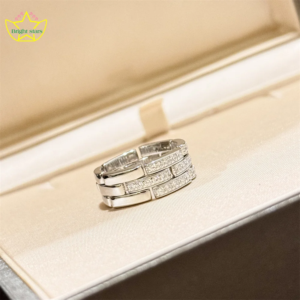 

Bright Stars S925 sterling silver full diamond chain ring chain ring with three rows of diamonds