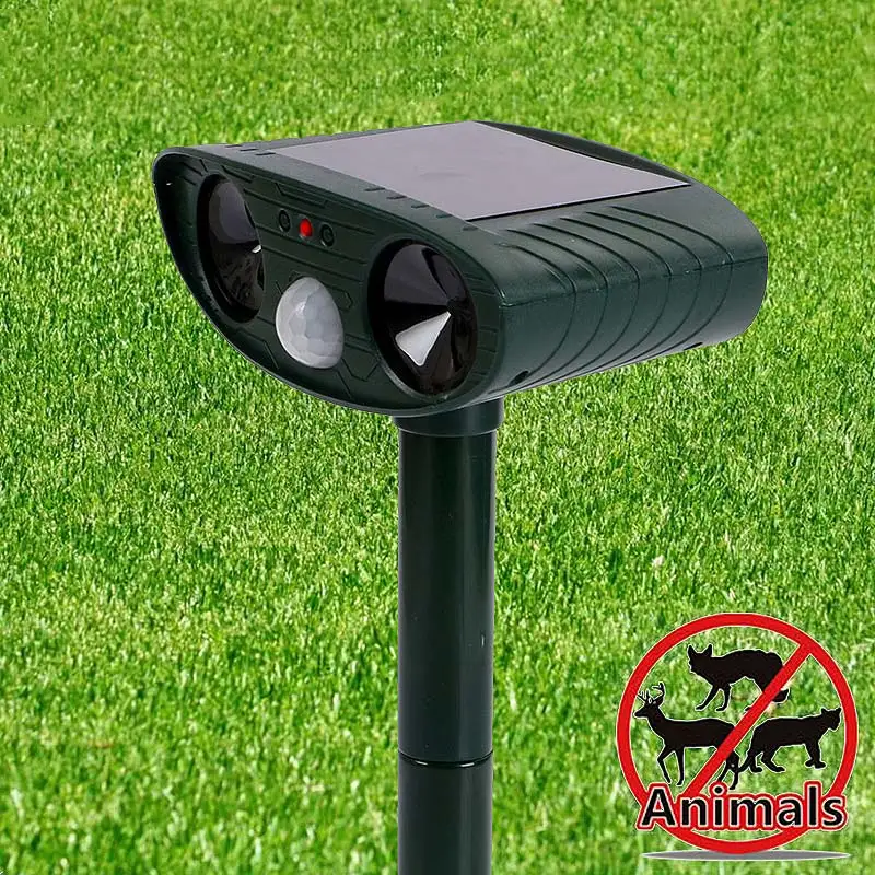 Upgrade Pet Dog Cat Deterants Ultrasonic Solar Power Rechargeable Garden Repellers For Animal Squirrel Deer Raccoon Skunk Deer