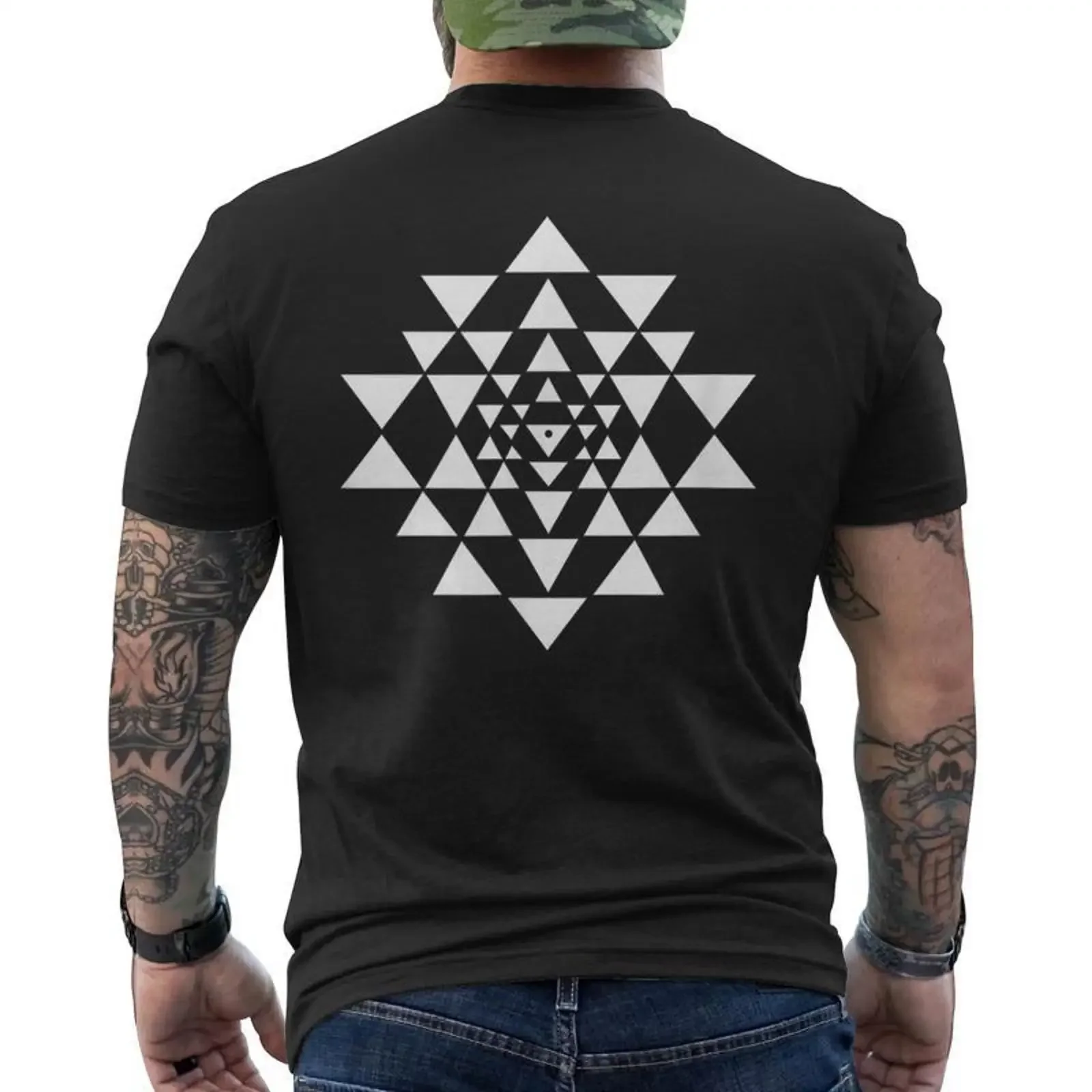 Shri Yantra Bouddhisme Méditation Géométrieacrée Zen Chakra T shirt imprimé au dos Cadeauxyz vintage Washed