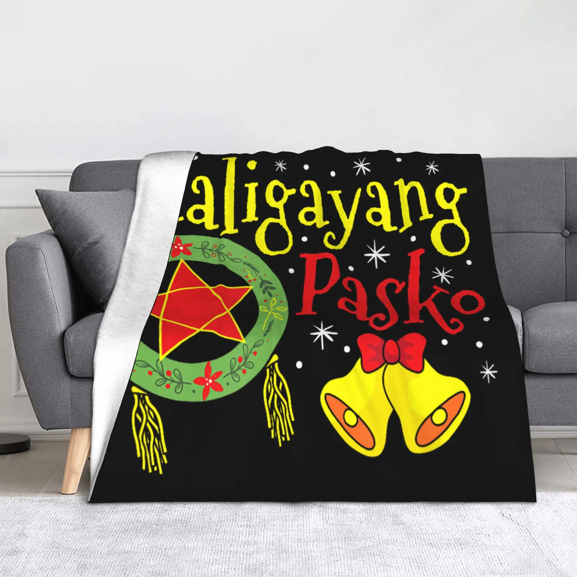 Philippines Filipino Christmas Parol Fuzzy Blanket Maligayang Pasko Throw Blanket for Bed Sofa Couch 125*100cm Rug Piece