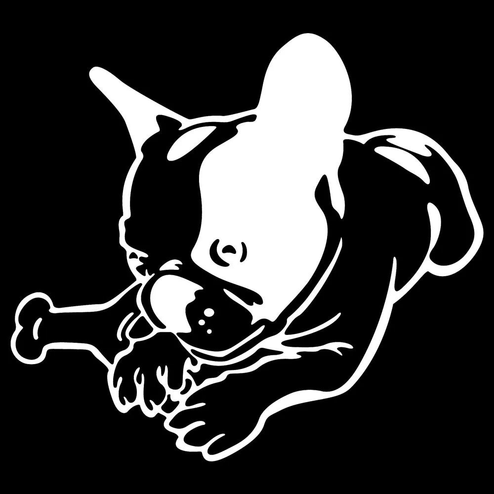 YJZT 15.4cmX13.9cm Silhouettes Of Brave Bulldogs Eat Bones Dog Vinyl Car Stickers Decoration Black/Silver