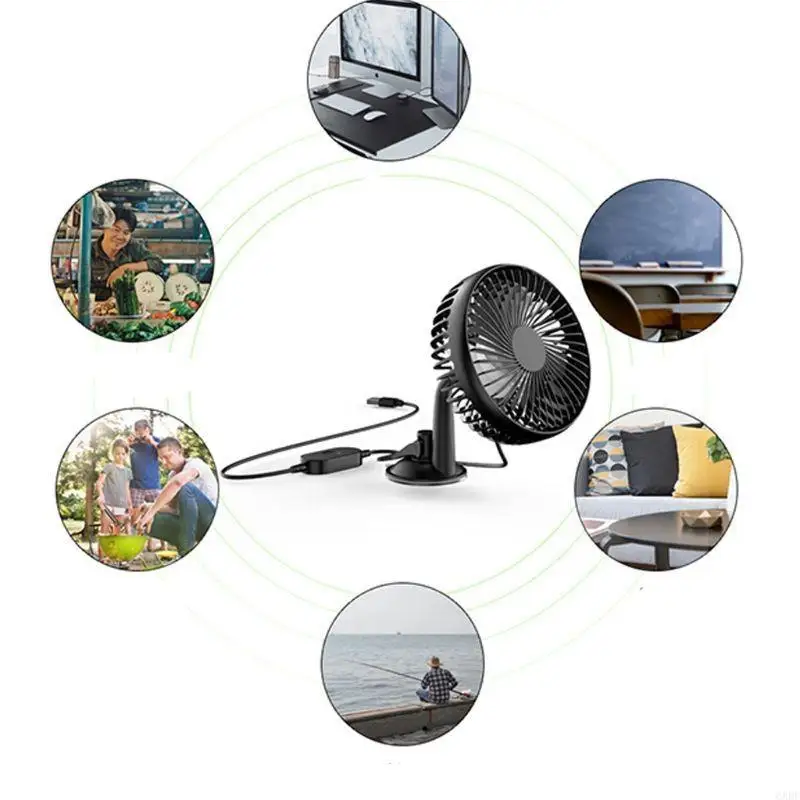 6XDF 3 Speed Adjustment Suction Cup USB Fan Auto Interior Quiet Coolers 12V-24V Universal USB Powered Cooling Fan