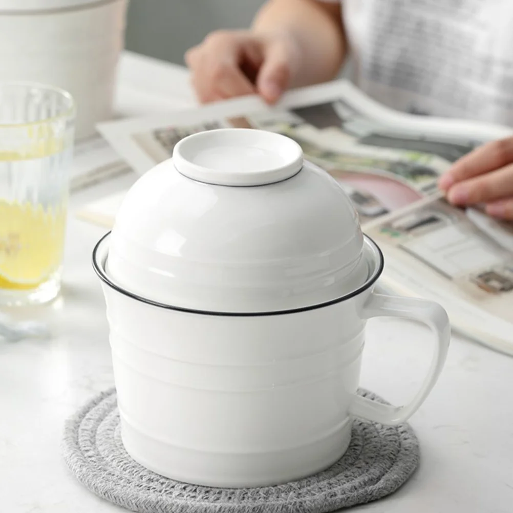 

2Pcs Ceramic Instant Noodles Bowls Japanese Style Food Bowl with Lid Multi Functional Snack Dessert Soup Bowl for Home